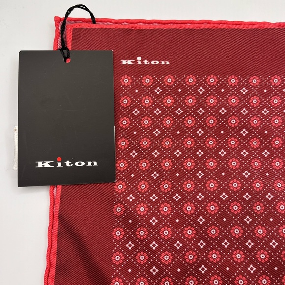 100% NWT KITON Silk Pocket Square Burgundy. (15 X 15) - Picture 2 of 5